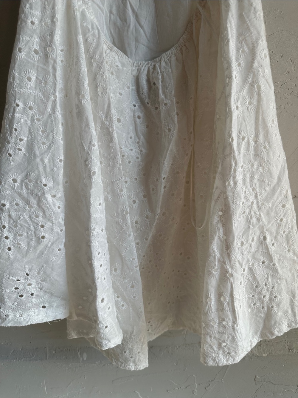 Hello Molly White Eyelet Puff Sleeve Open Back Mini Dress Cottagecore Coquette - Picture 10 of 13